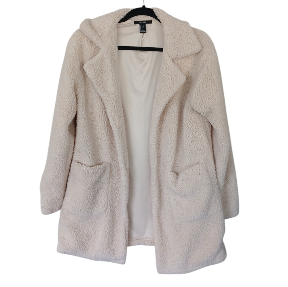 Forever 21 Light Pink Cozy Open Teddy Sherpa Jacket With Pockets Size Small